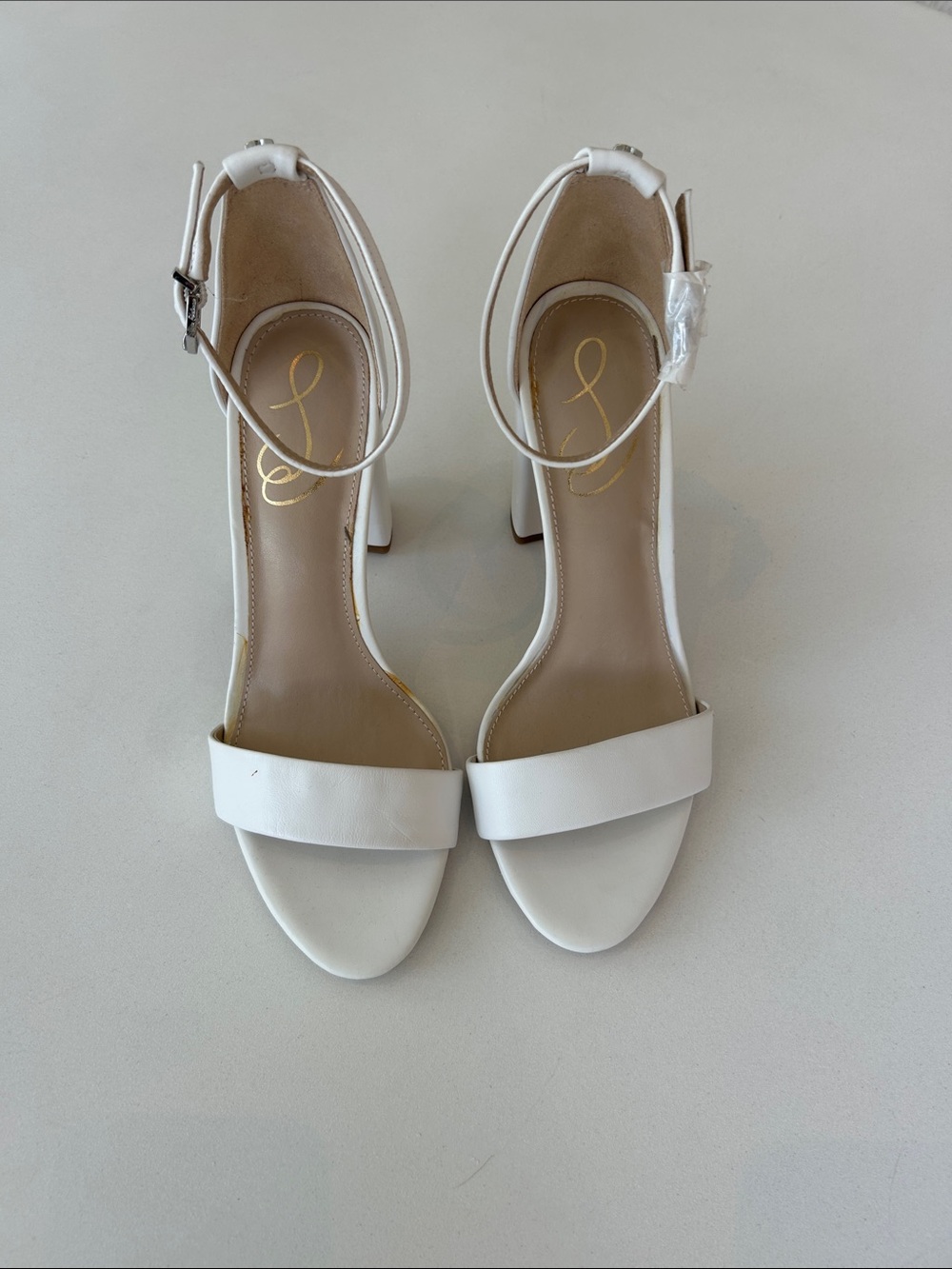 Sam Edelman White Ankle-Strap Block Heel Sandals